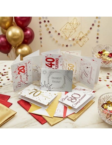 Kit ricarica Compleanni (20, 30, 40, 50, 60, 70, 80 anni) e Pensione / biglietti mod. Deluxe