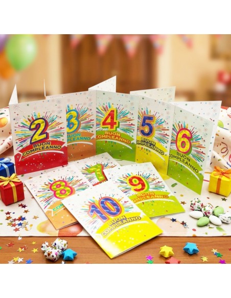 Kit ricarica Compleanni (2, 3, 4, 5, 6, 7, 8, 9, 10 anni) / biglietti di auguri mod. Flash