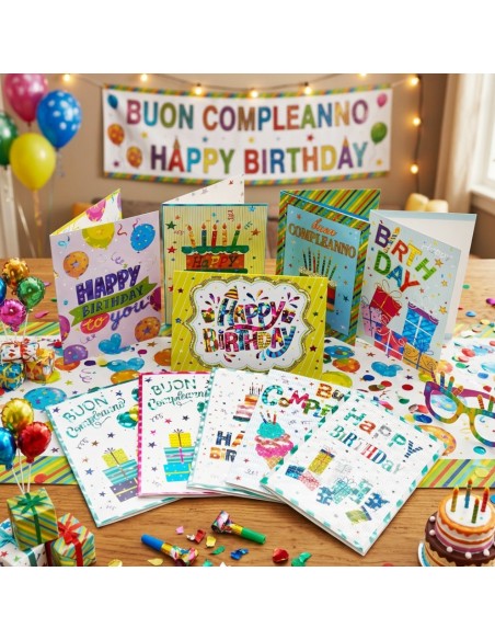 Kit ricarica Compleanno (Torte e Regali) / biglietti di auguri mod. Flash